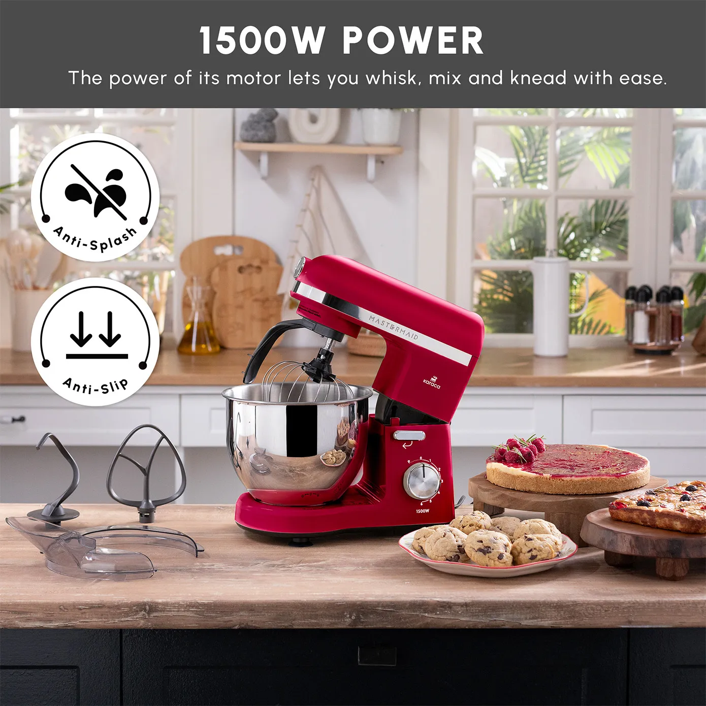 Karaca Mastermaid Chef Pro Zero Side Tech Stand Mixer, 5L, 1500W, Red - Image 4