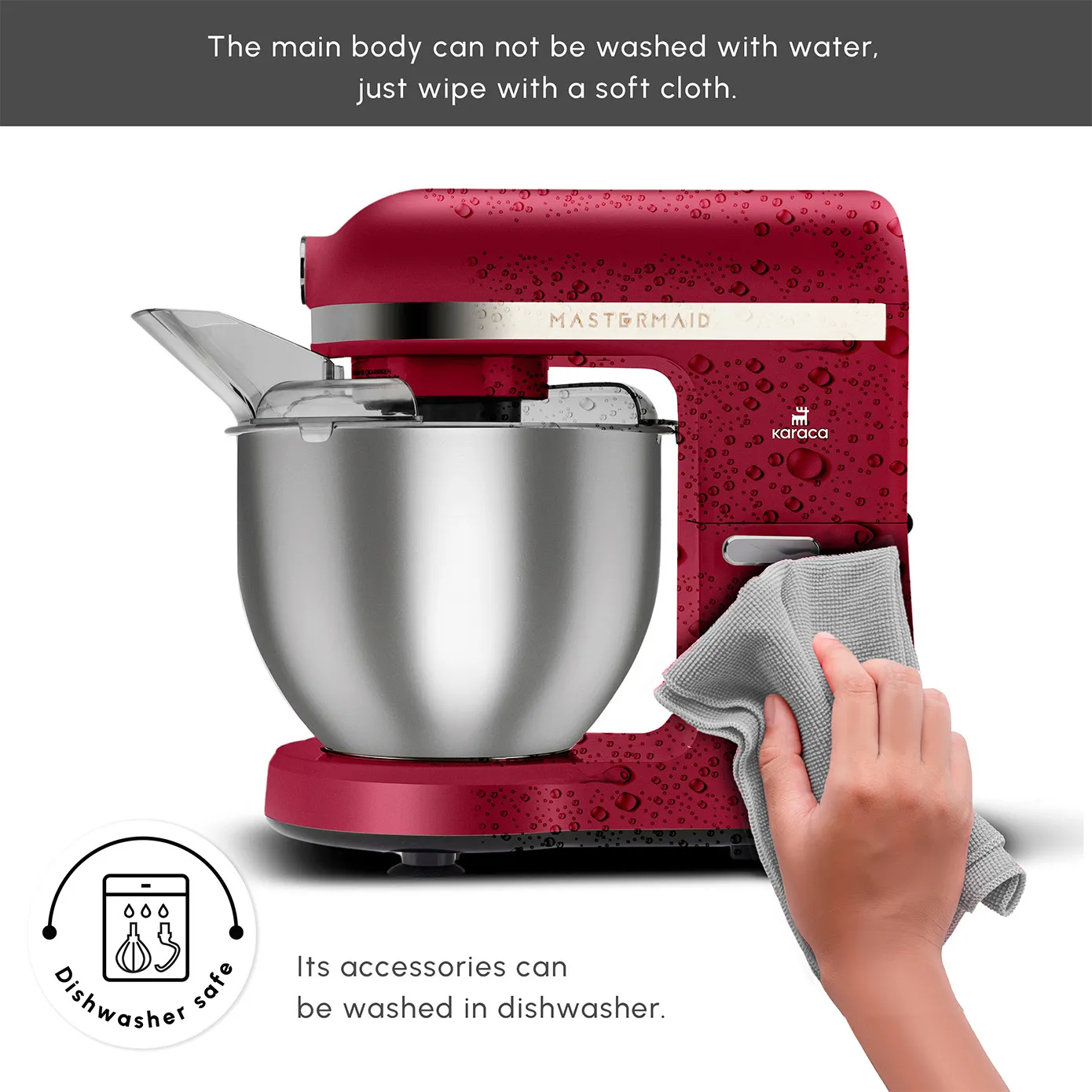 Karaca Mastermaid Chef Pro Zero Side Tech Stand Mixer, 5L, 1500W, Red - Image 9