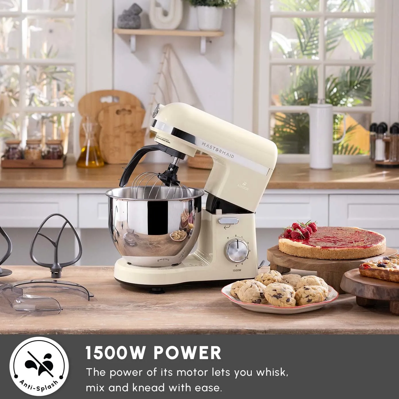 Karaca Mastermaid Chef Pro Zero Side Tech Stand Mixer, 5L, 1500W, Soft Cream - Image 6