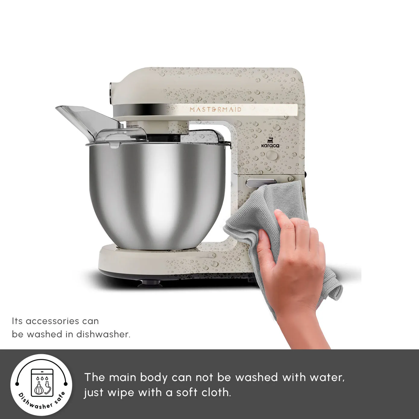 Karaca Mastermaid Chef Pro Zero Side Tech Stand Mixer, 5L, 1500W, Soft Cream - Image 9