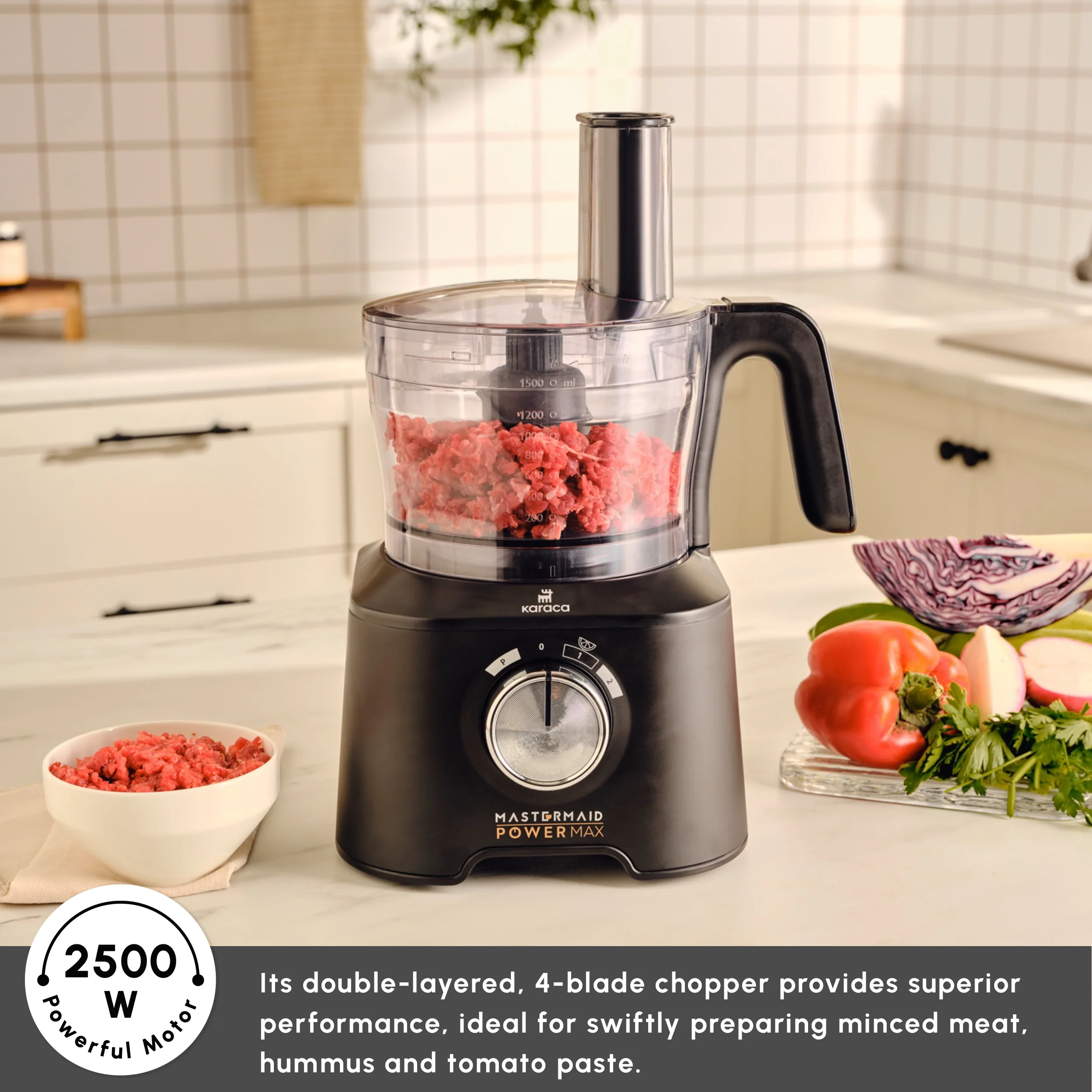 Karaca Mastermaid Power Multifunctional 11 in 1 Food Processor Set, 2500W, Black Silver - Image 7