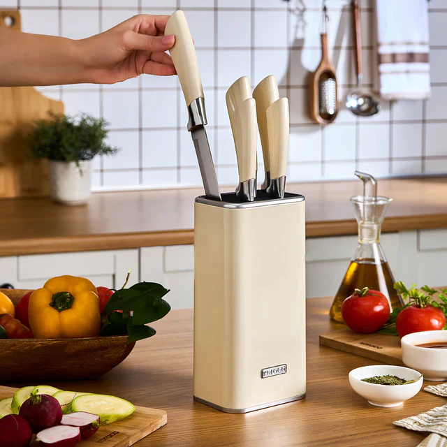 Karaca Mastersharp 6-Piece Stainless Steel Knife Set with Stand, 30cm, Ecru - Image 2