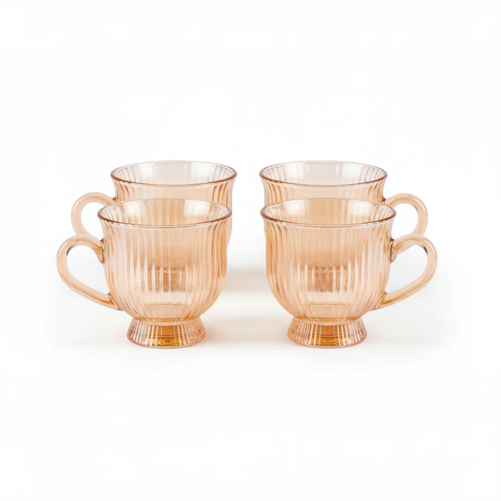 Karaca Maya 4-Piece Glass Tea Cup Set for 4 People, 200ml, Amber