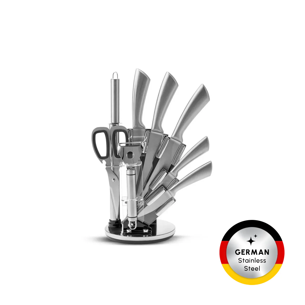 Karaca Meister Bremen 9-Piece German Stainless Steel Knife Set with Stand, Silver - Image 3