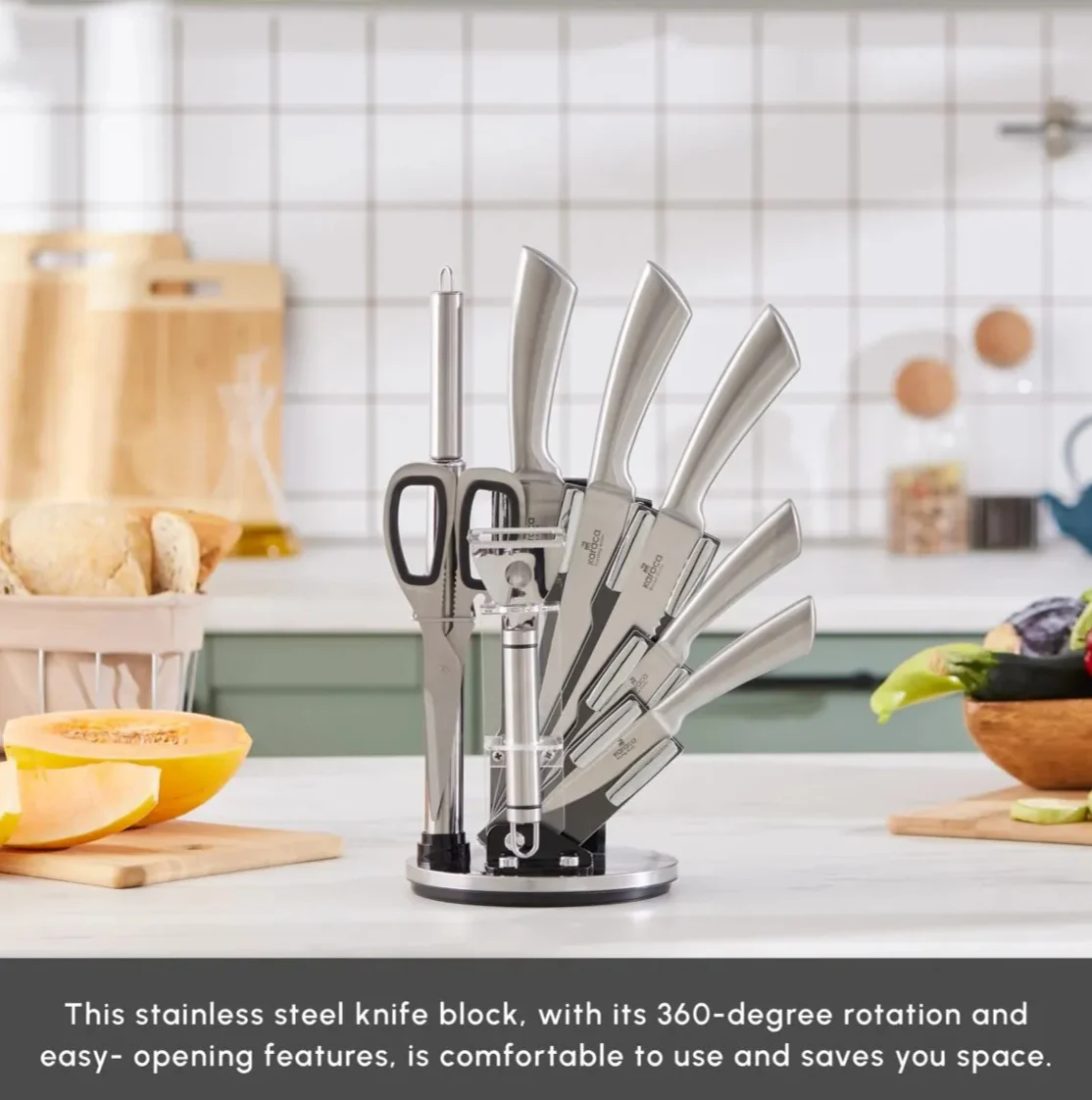 Karaca Meister Bremen 9-Piece German Stainless Steel Knife Set with Stand, Silver - Image 4