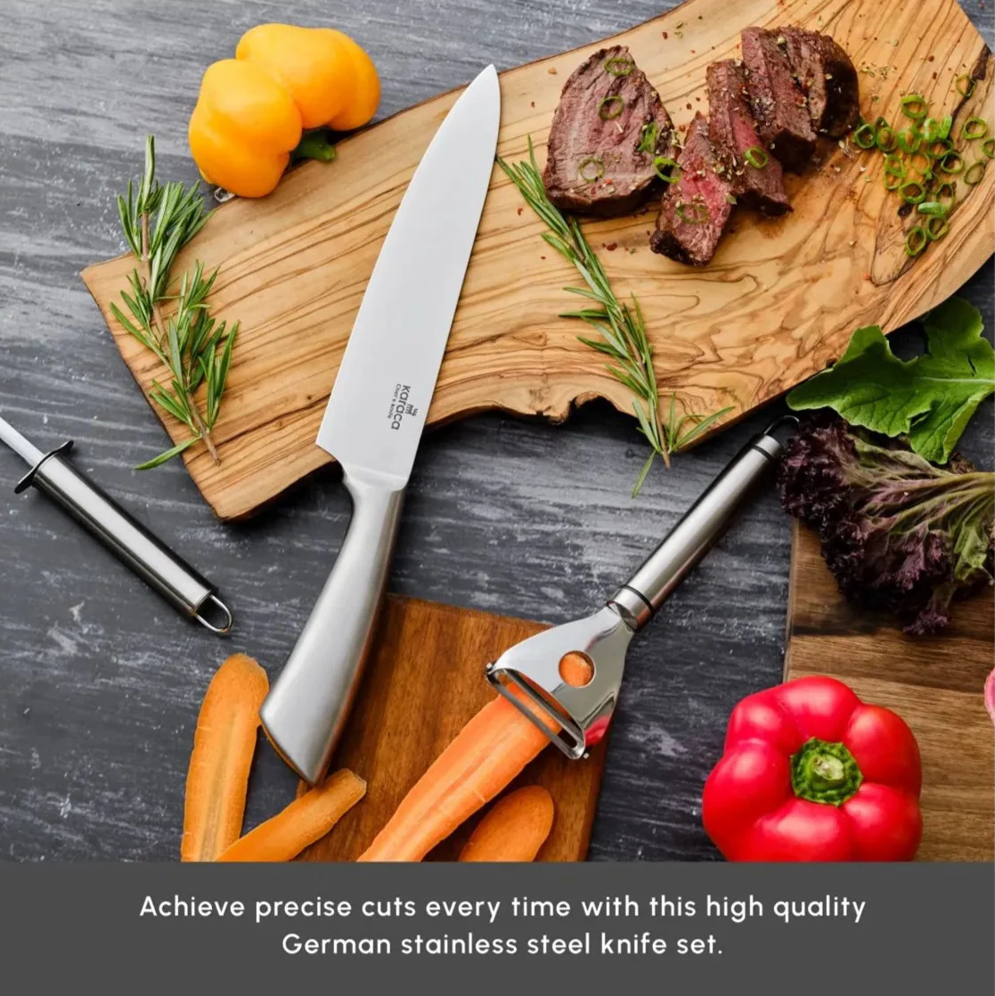 Karaca Meister Bremen 9-Piece German Stainless Steel Knife Set with Stand, Silver - Image 6