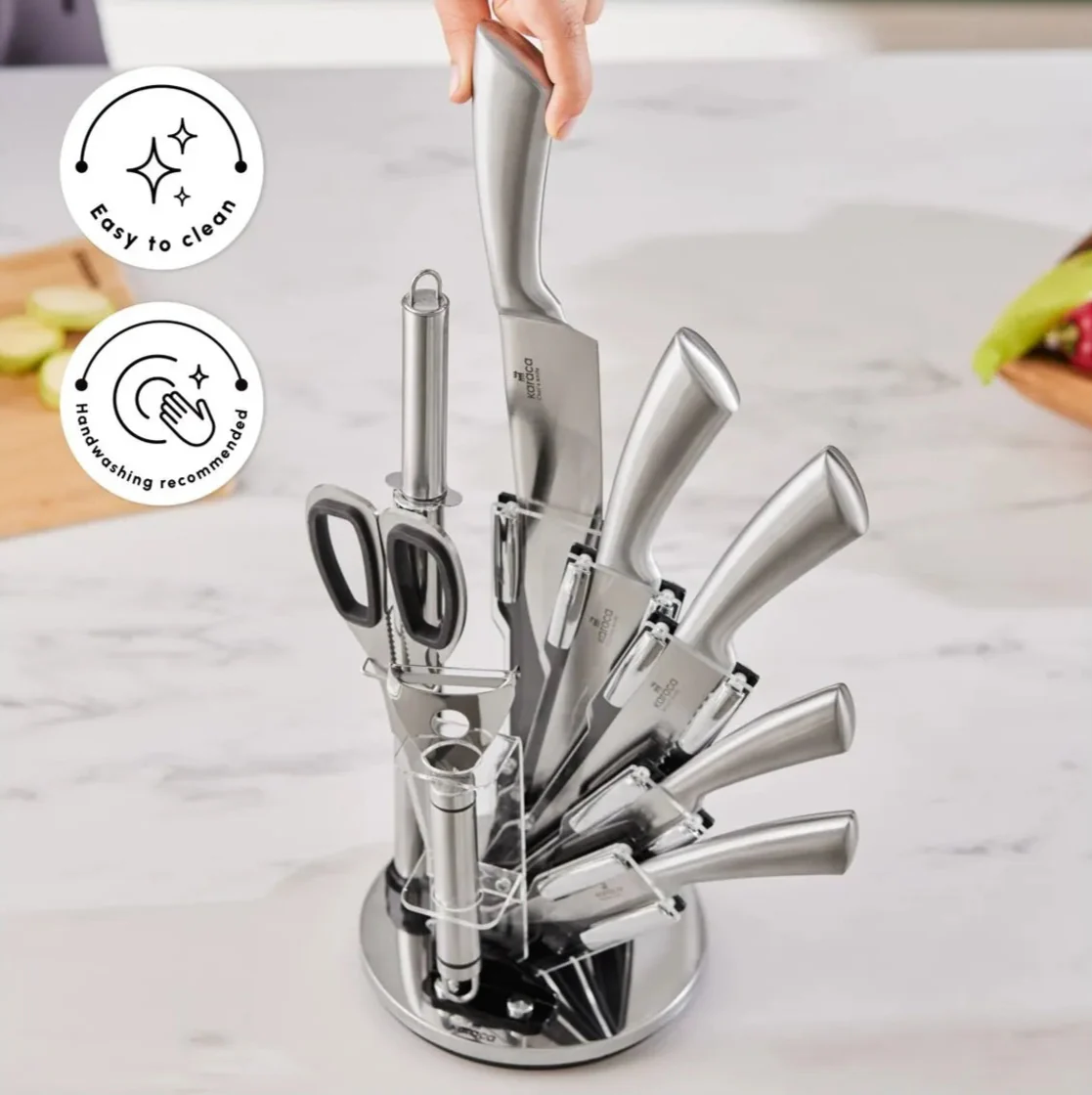 Karaca Meister Bremen 9-Piece German Stainless Steel Knife Set with Stand, Silver - Image 8