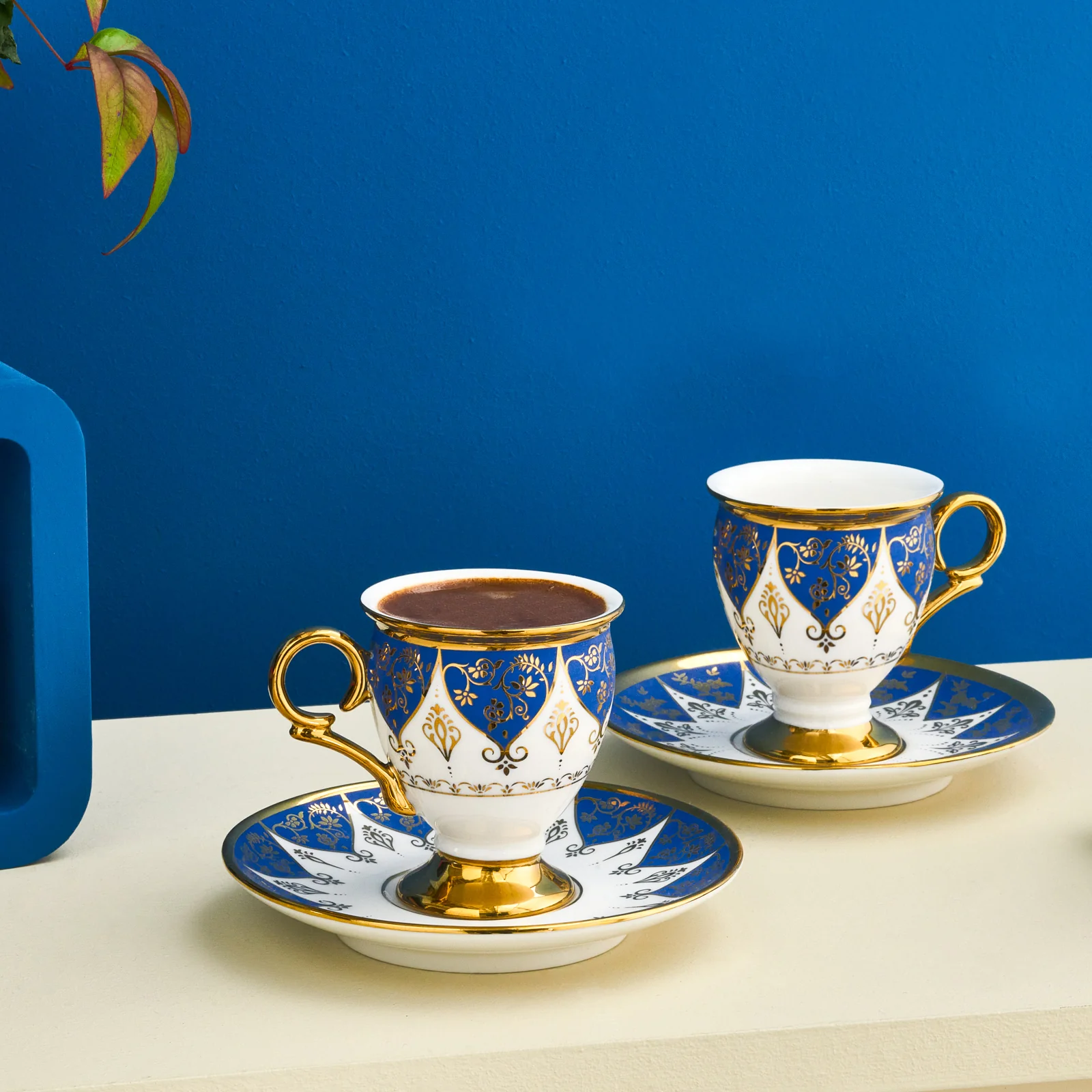 Karaca Merve 4-Piece Bone China Espresso & Turkish Coffee Cup Set, 100ml, Blue