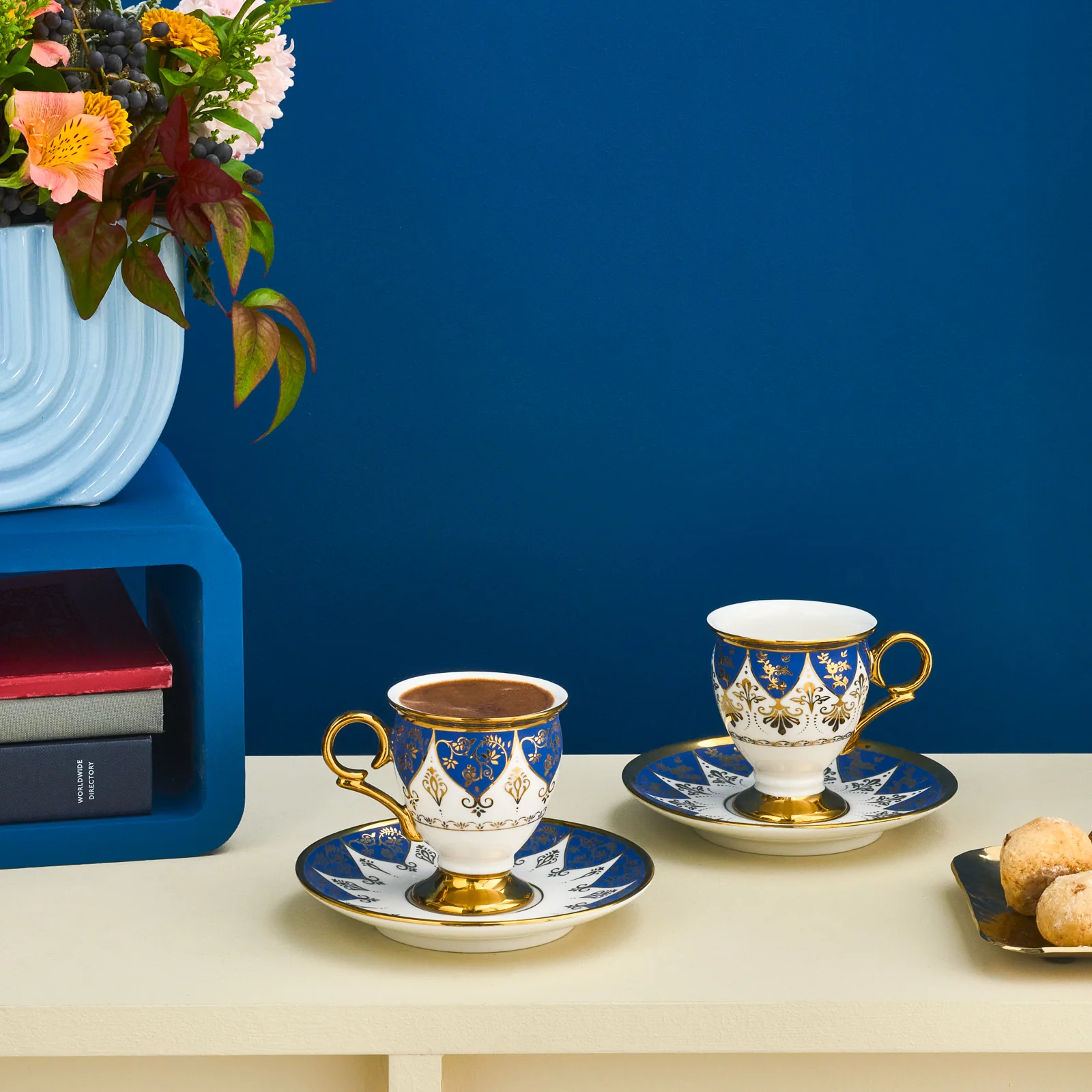 Karaca Merve 4-Piece Bone China Espresso & Turkish Coffee Cup Set, 100ml, Blue - Image 2