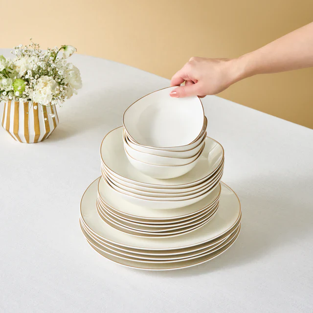 Karaca Stream Bone China Middle 53-Piece Dinner Set for 12 People, Gold - Image 3