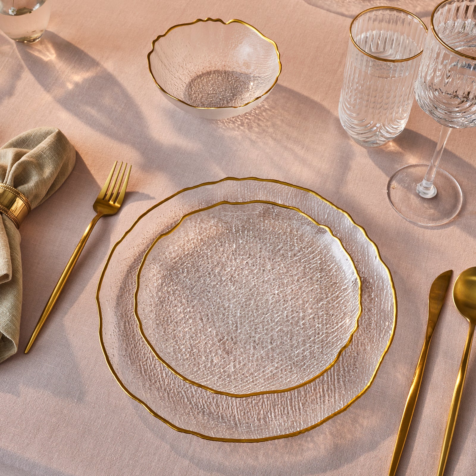 Karaca Milanda 12-Piece Glass Dinner Set for 4 People, Gold - Image 3