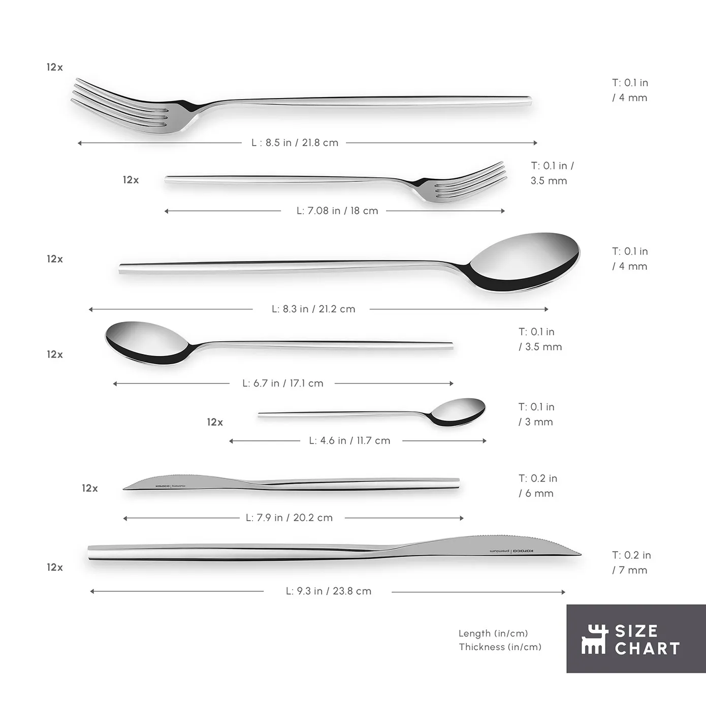 Karaca Mild 84-Piece 316+ Stainless Steel Cutlery Set for 12 People, Silver - Image 3