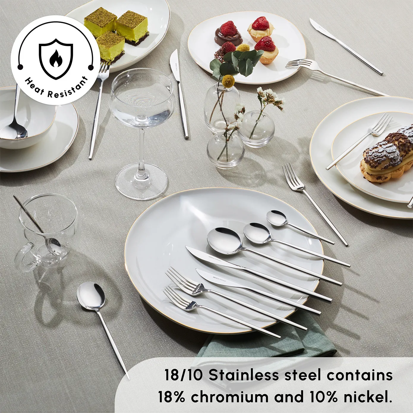 Karaca Mild 84-Piece 316+ Stainless Steel Cutlery Set for 12 People, Silver - Image 6