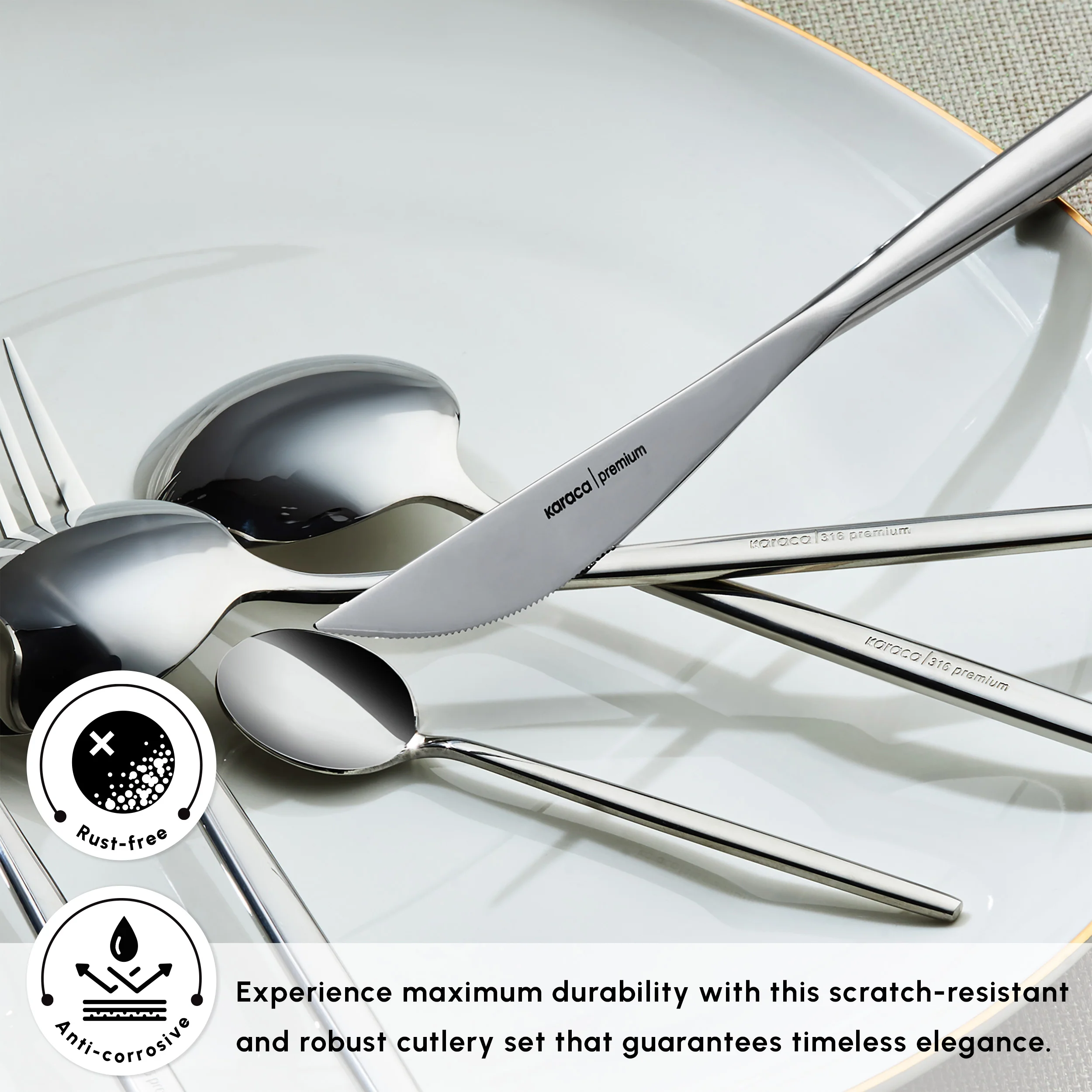 Karaca Mild 84-Piece 316+ Stainless Steel Cutlery Set for 12 People, Silver - Image 7