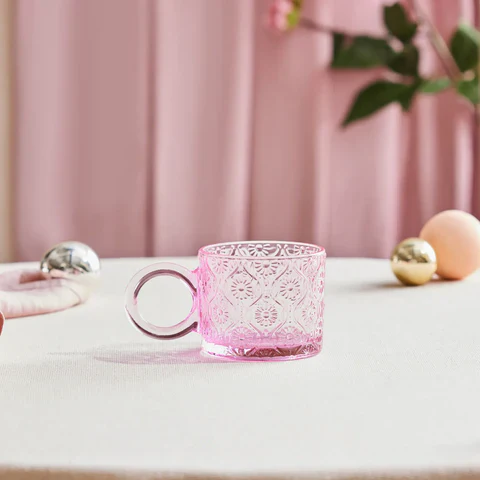 Karaca Miracle Glass Mug, 240ml, Powder Pink Circle - Image 2