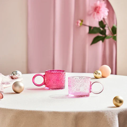 Karaca Miracle Glass Mug, 240ml, Powder Pink Circle - Image 3