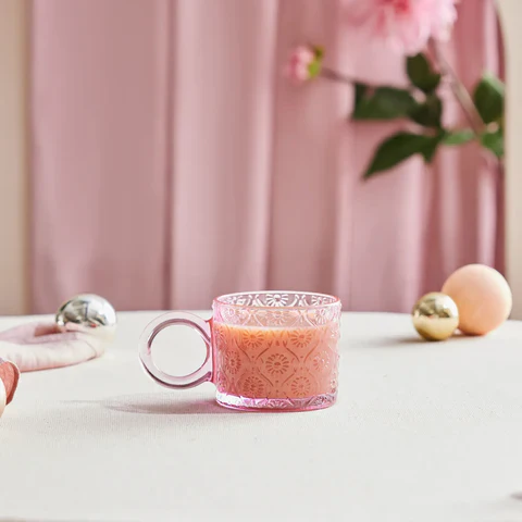 Karaca Miracle Glass Mug, 240ml, Powder Pink Circle - Image 4