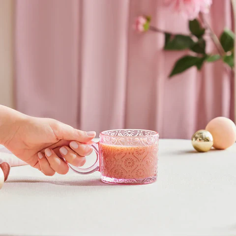 Karaca Miracle Glass Mug, 240ml, Powder Pink Circle - Image 5