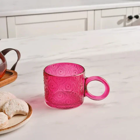Karaca Miracle Glass Mug, 240ml, Pink Circle