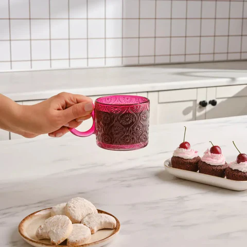 Karaca Miracle Glass Mug, 240ml, Pink Circle - Image 3