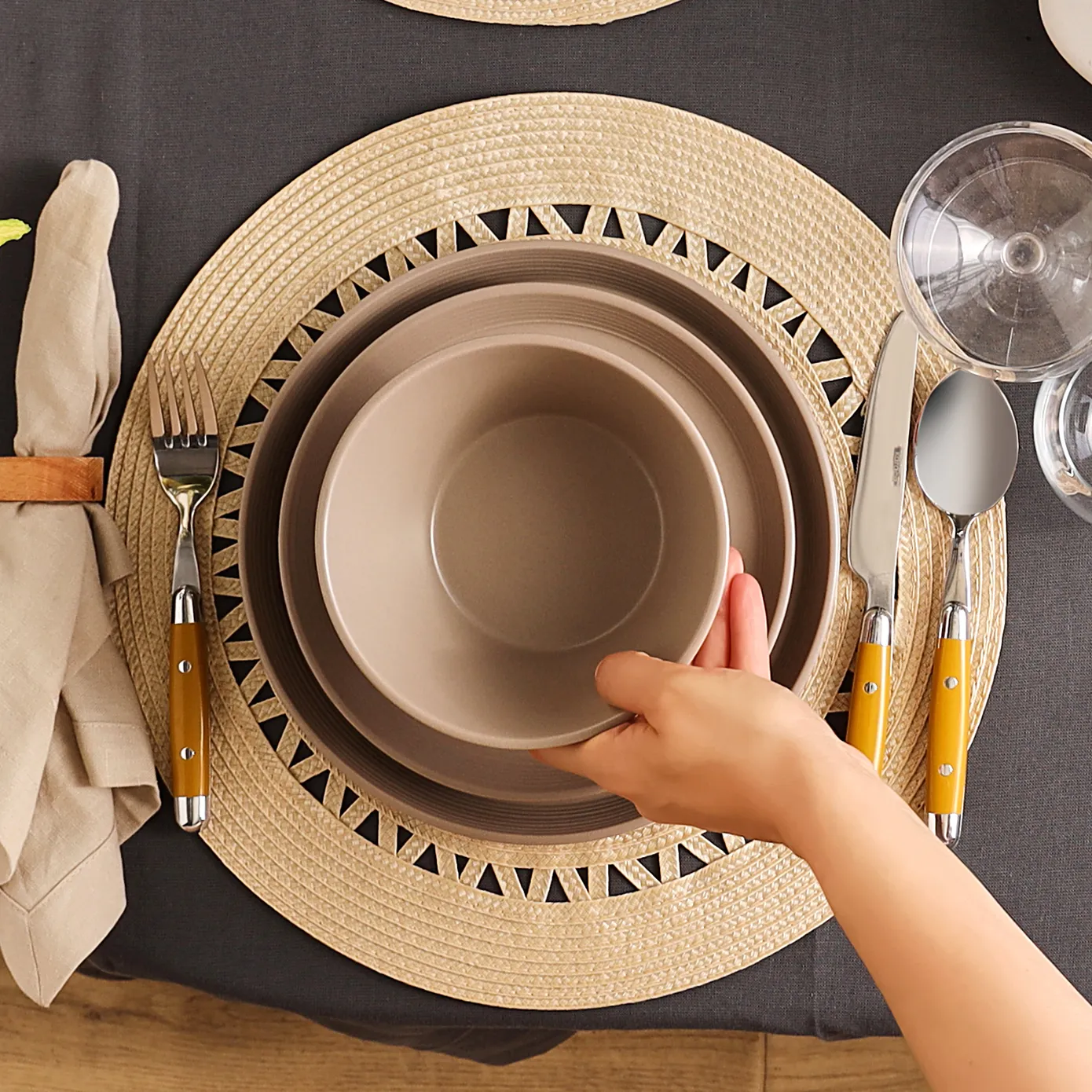 Karaca Mirum 12-Piece Stoneware Dinner Set for 4 People, Brown - Image 5