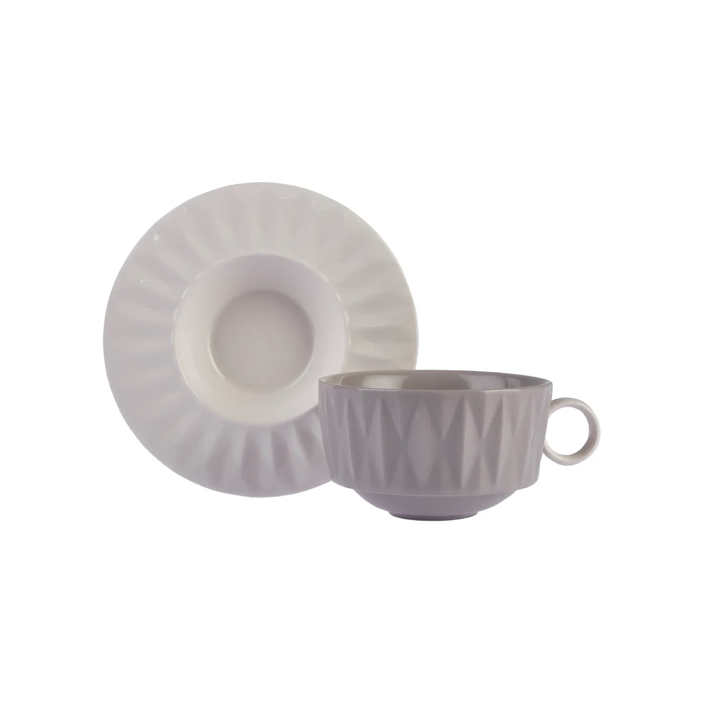Karaca Miu 13-Piece Ceramic Tea Cup and Saucer Set for 6 People, Grey-White - Image 7