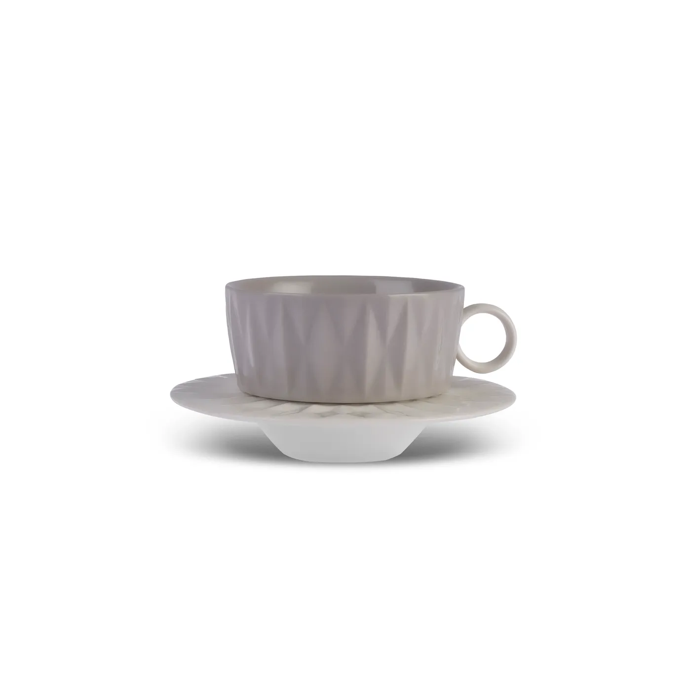 Karaca Miu 13-Piece Ceramic Tea Cup and Saucer Set for 6 People, Grey-White - Image 8
