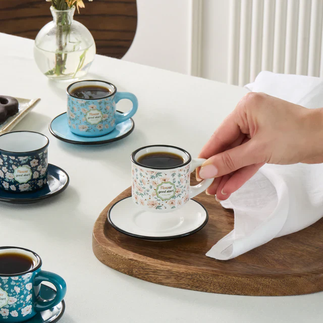 Karaca Monet 8-Piece Stoneware Espresso Turkish Coffee Cup Set for 4 People, 60ml, Multi - Image 3