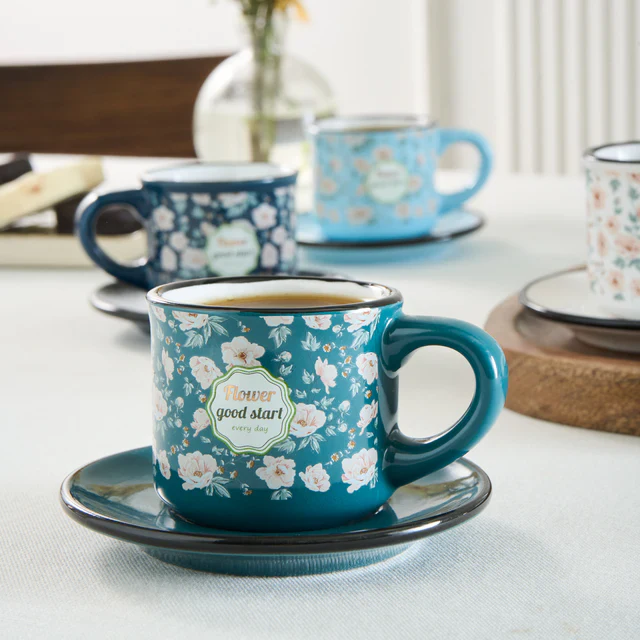 Karaca Monet 8-Piece Stoneware Espresso Turkish Coffee Cup Set for 4 People, 60ml, Multi - Image 4