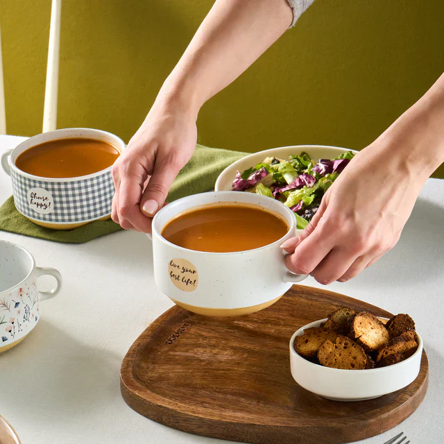 Karaca Monet Flower 3-Piece Stoneware Cereal/Soup Bowl, 460ml, Multi - Image 2