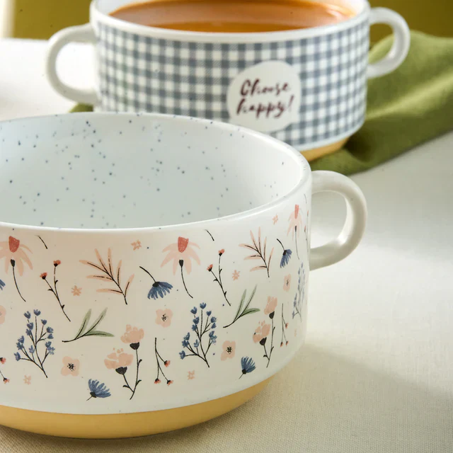Karaca Monet Flower 3-Piece Stoneware Cereal/Soup Bowl, 460ml, Multi - Image 4