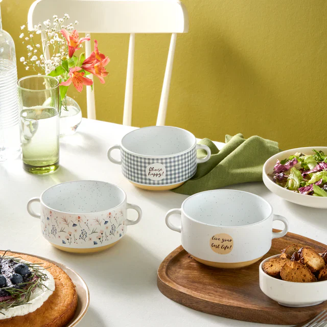 Karaca Monet Flower 3-Piece Stoneware Cereal/Soup Bowl, 460ml, Multi - Image 5