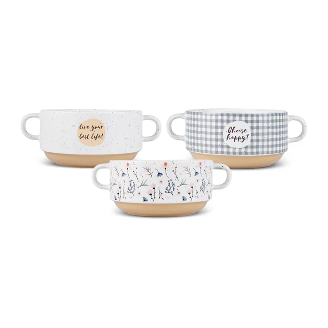 Karaca Monet Flower 3-Piece Stoneware Cereal/Soup Bowl, 460ml, Multi - Image 7