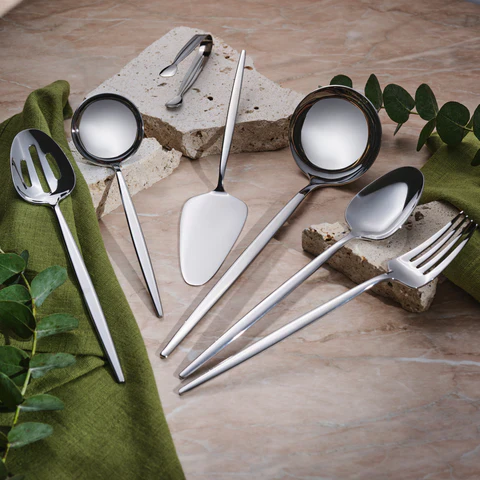 Karaca Moongate 7-Piece Stainless Steel Serving Set, Silver