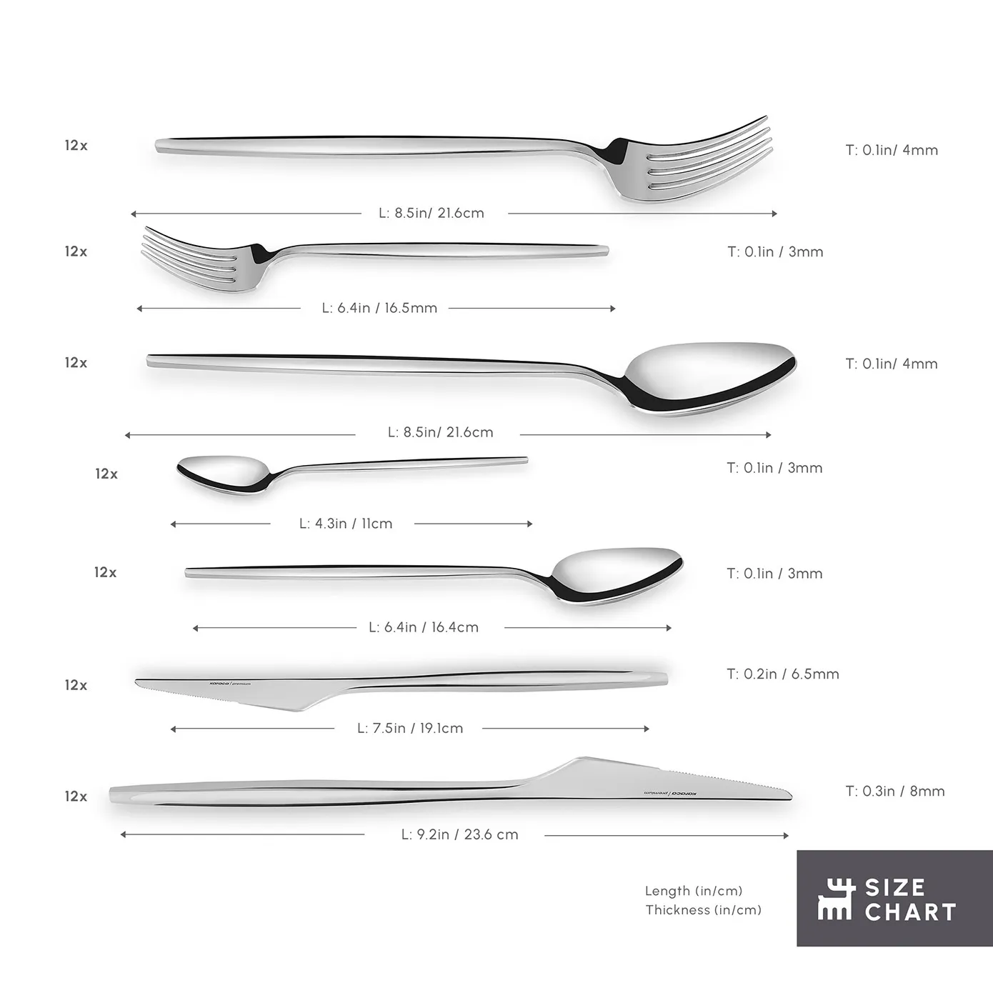 Karaca Moongate 84-Piece 316+ Stainless Steel Cutlery Set for 12 People, Silver - Image 3