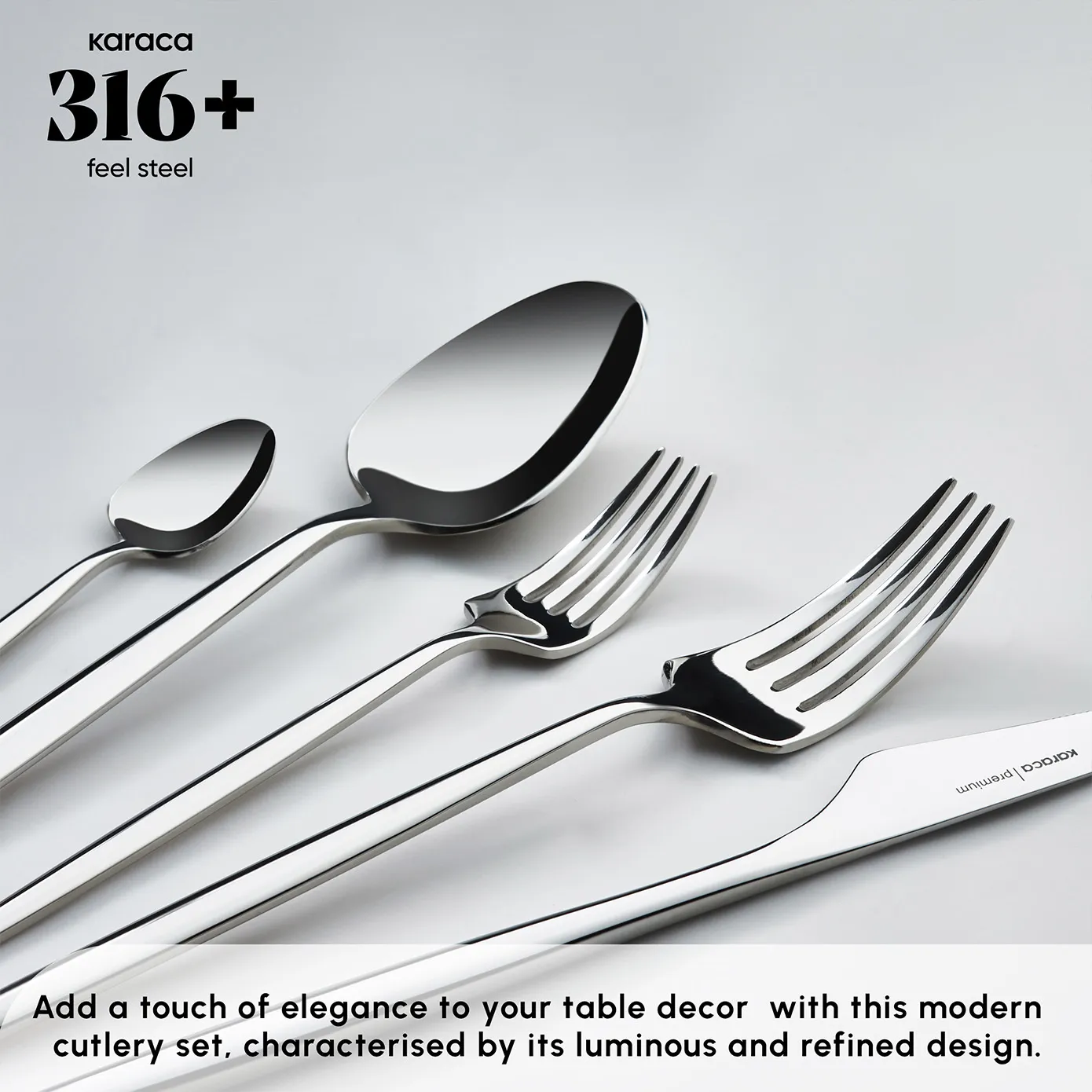 Karaca Moongate 84-Piece 316+ Stainless Steel Cutlery Set for 12 People, Silver - Image 7