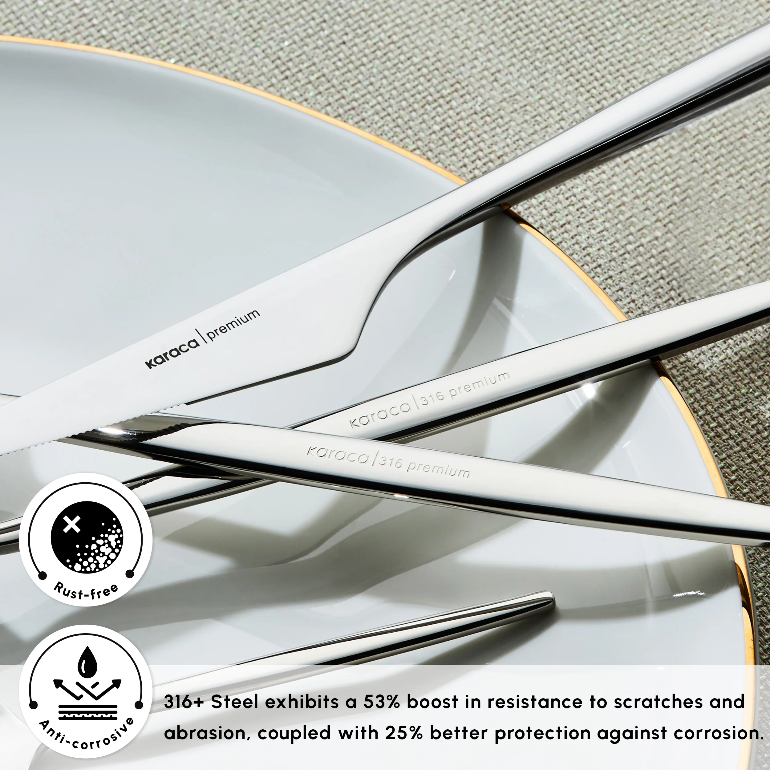 Karaca Moongate 84-Piece 316+ Stainless Steel Cutlery Set for 12 People, Silver - Image 8