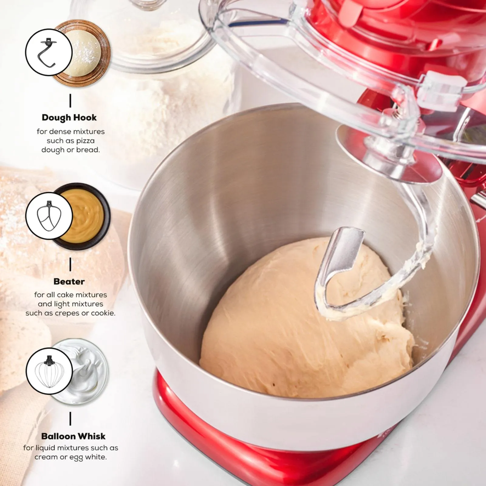 Karaca Multichef Stand Mixer, 5.5L, 1400W, Red - Image 2