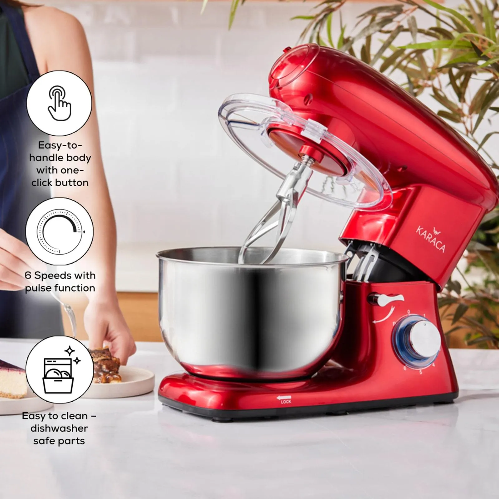 Karaca Multichef Stand Mixer, 5.5L, 1400W, Red - Image 3
