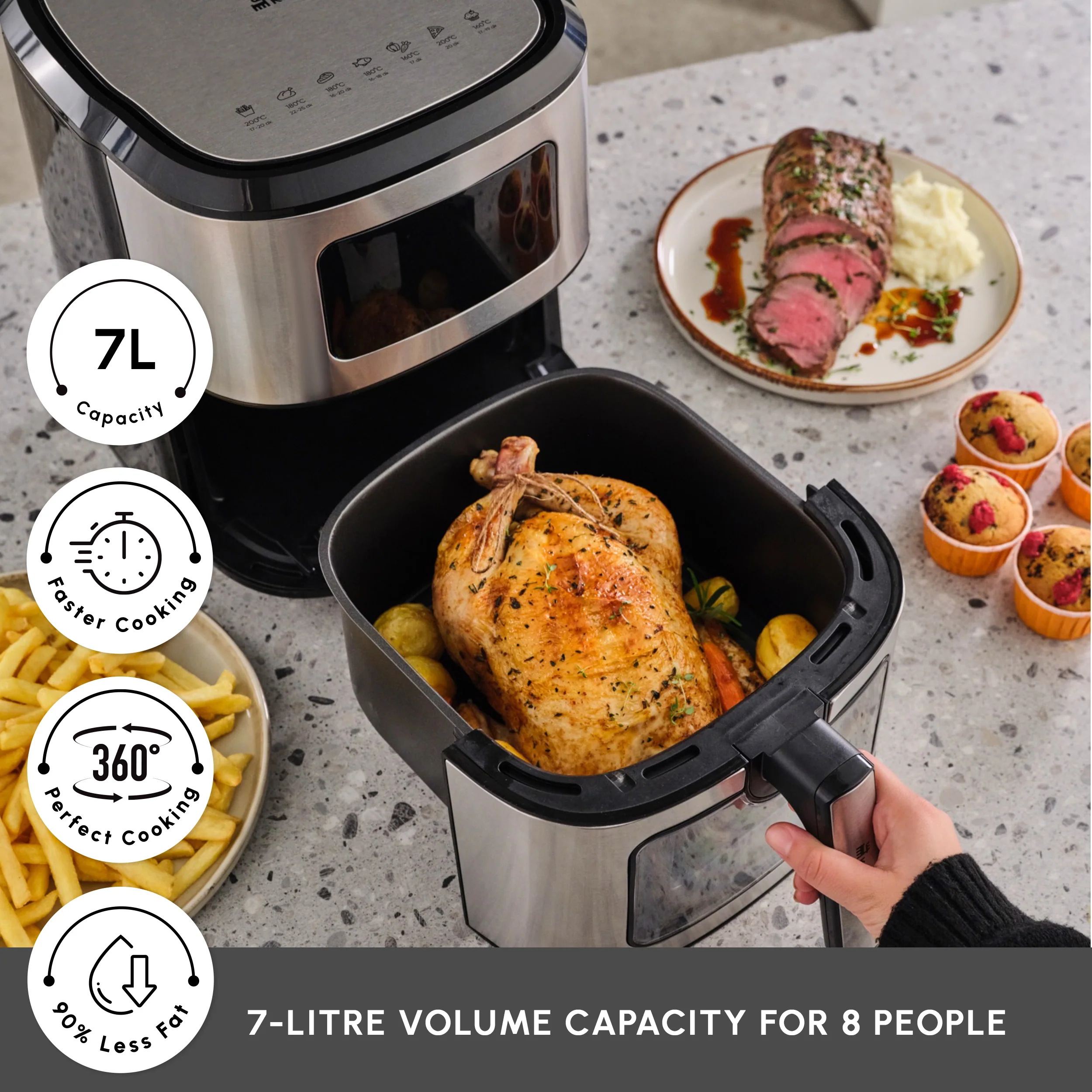 Karaca Multifry Air Fryer, 6,5L, 1700W, Inox - Image 3