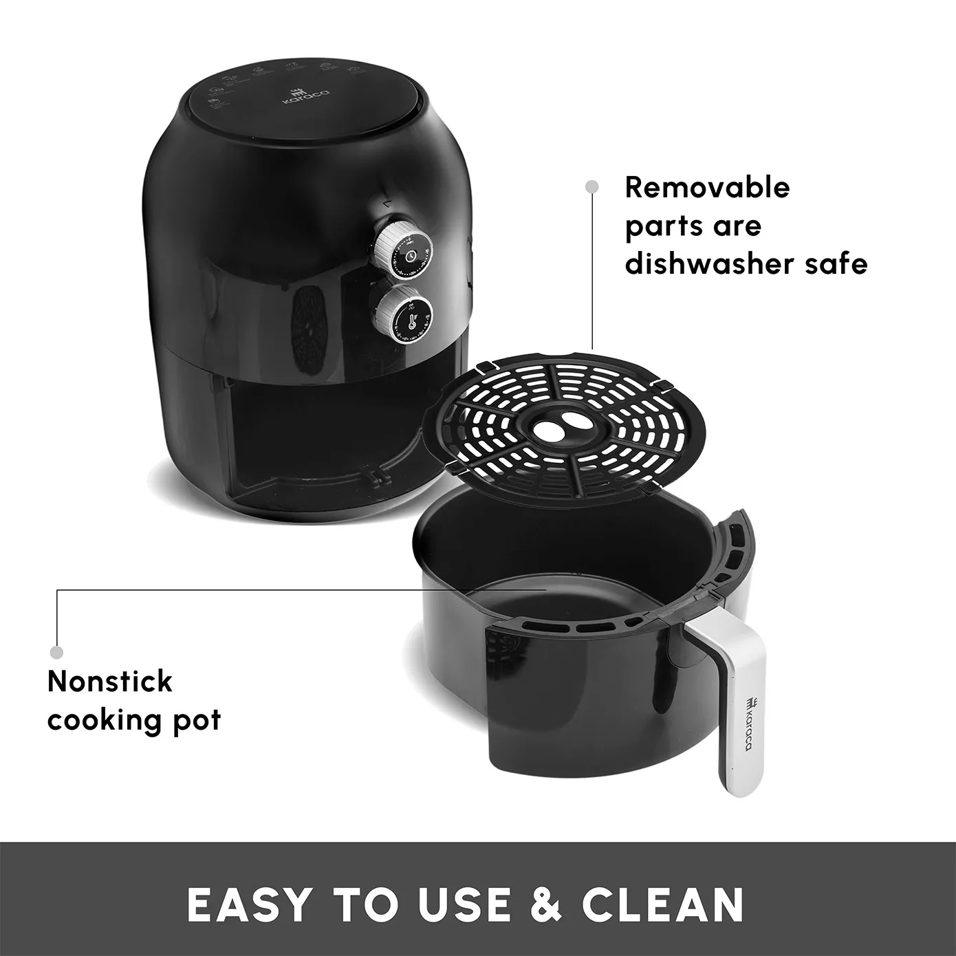 Karaca Multifry Single Pan Air Fryer, 3.5L, 1300W, Black - Image 3