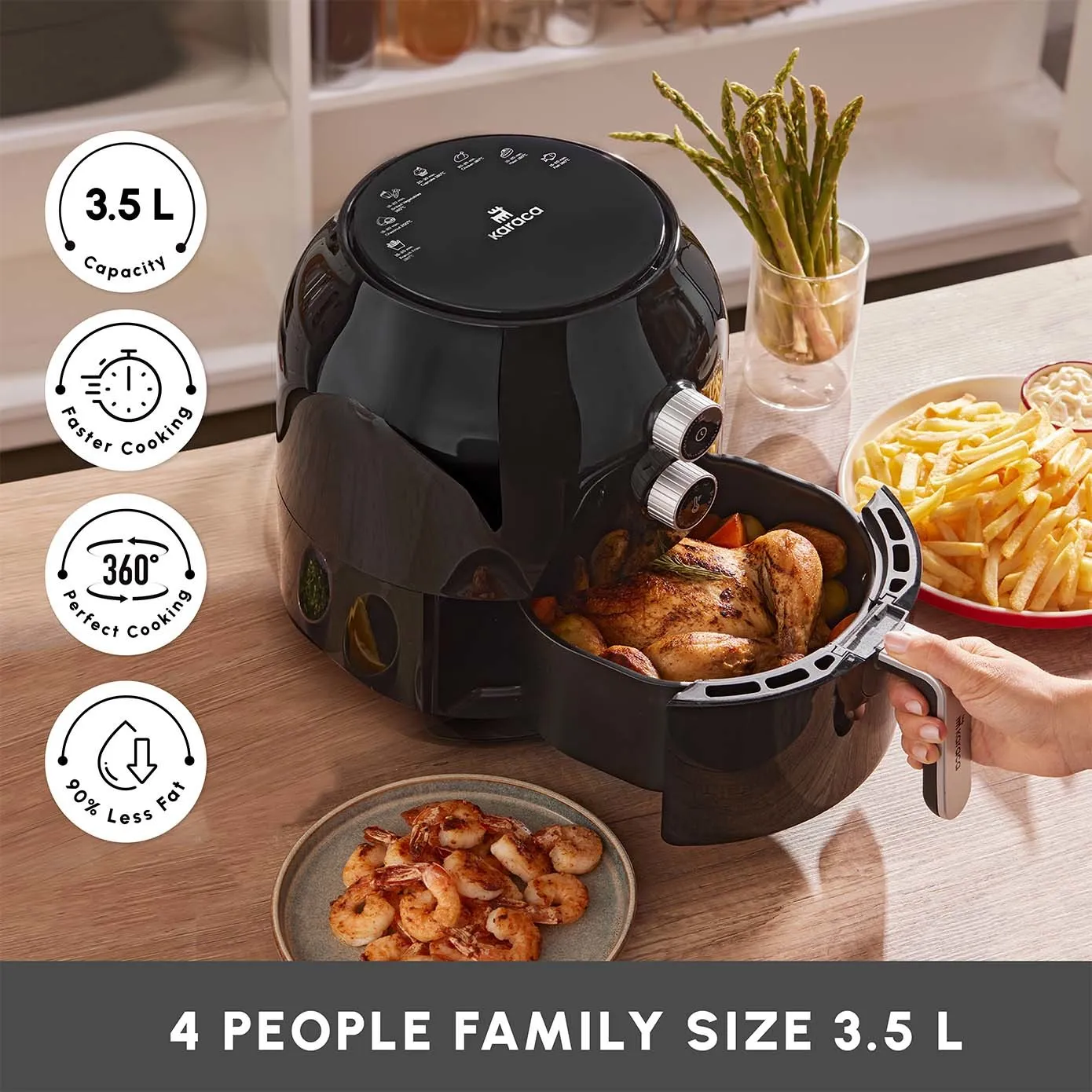 Karaca Multifry Single Pan Air Fryer, 3.5L, 1300W, Black - Image 6