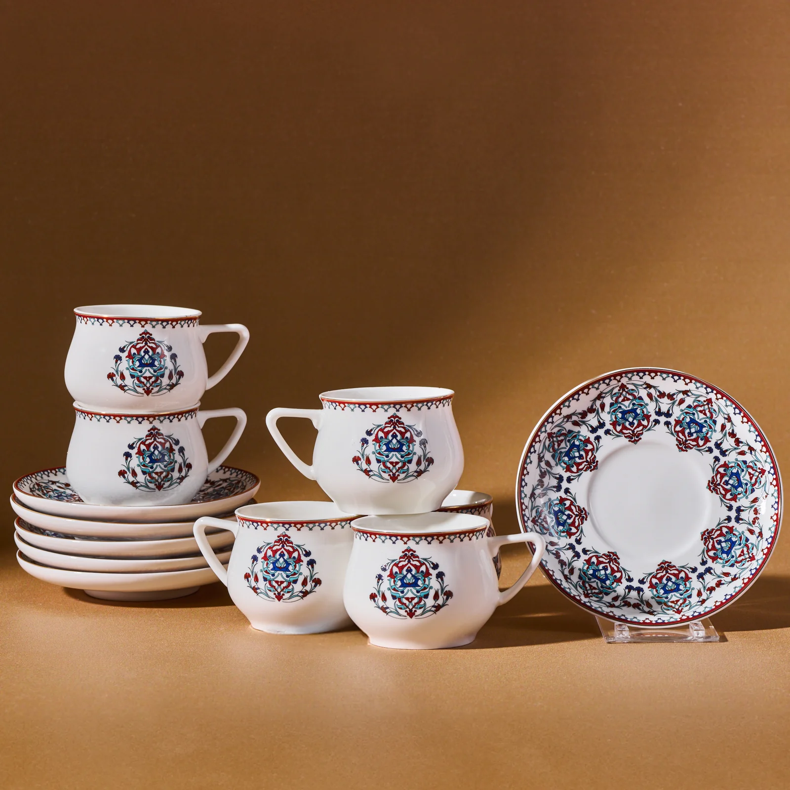 Karaca Nakkaş 12-Piece Porcelain Espresso Turkish Coffee Cup Set for 6 People, 100ml, Multi