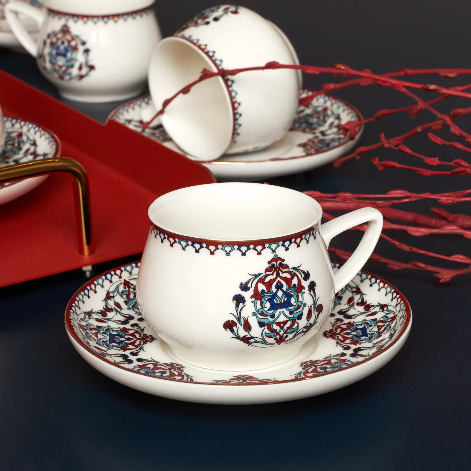 Karaca Nakkaş 12-Piece Porcelain Espresso Turkish Coffee Cup Set for 6 People, 100ml, Multi - Image 6
