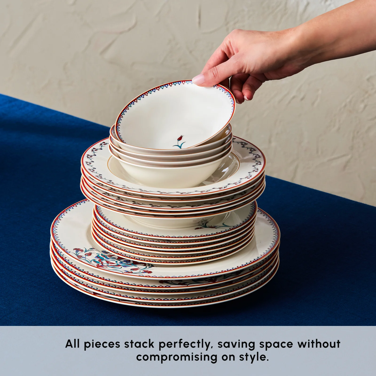 Karaca Nakkaş 24-Piece Bone China Dinner Set for 6 People, White Multi - Image 5