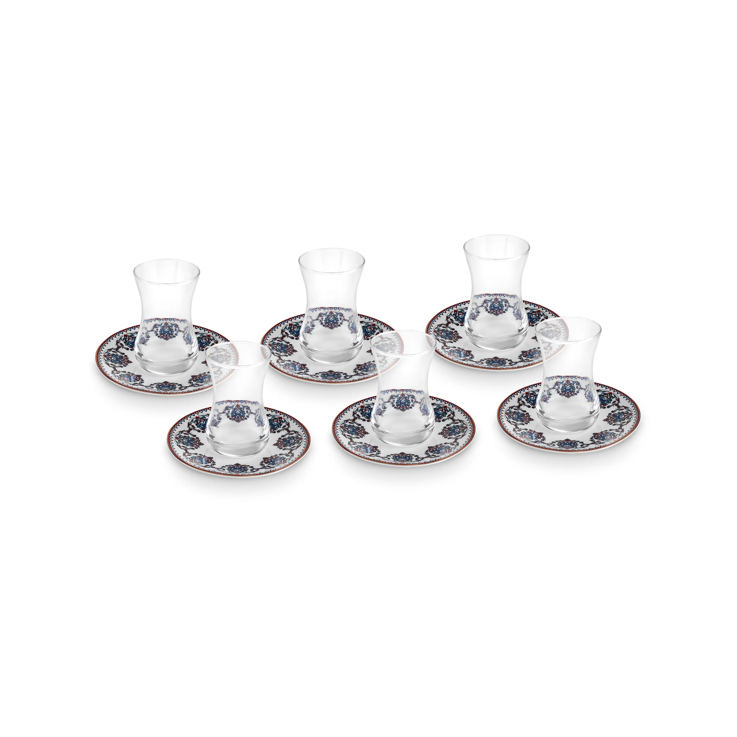 Karaca Nakkas V2 12-Piece Bone China Turkish Tea Set for 6 People, 130ml, Red - Image 7