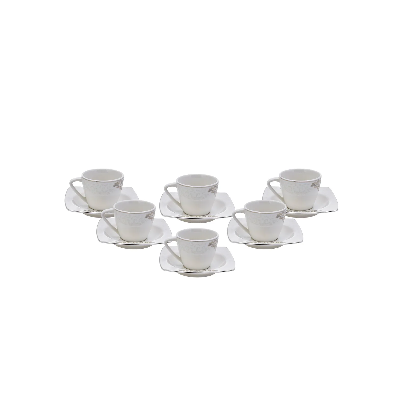 Karaca Nazende 12 Piece Porcelain Espresso Turkish Coffee Cup Set for 6 People, 80ml, White Platinum - Image 5