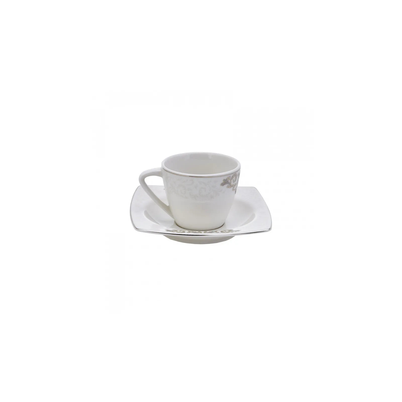 Karaca Nazende 12 Piece Porcelain Espresso Turkish Coffee Cup Set for 6 People, 80ml, White Platinum - Image 6