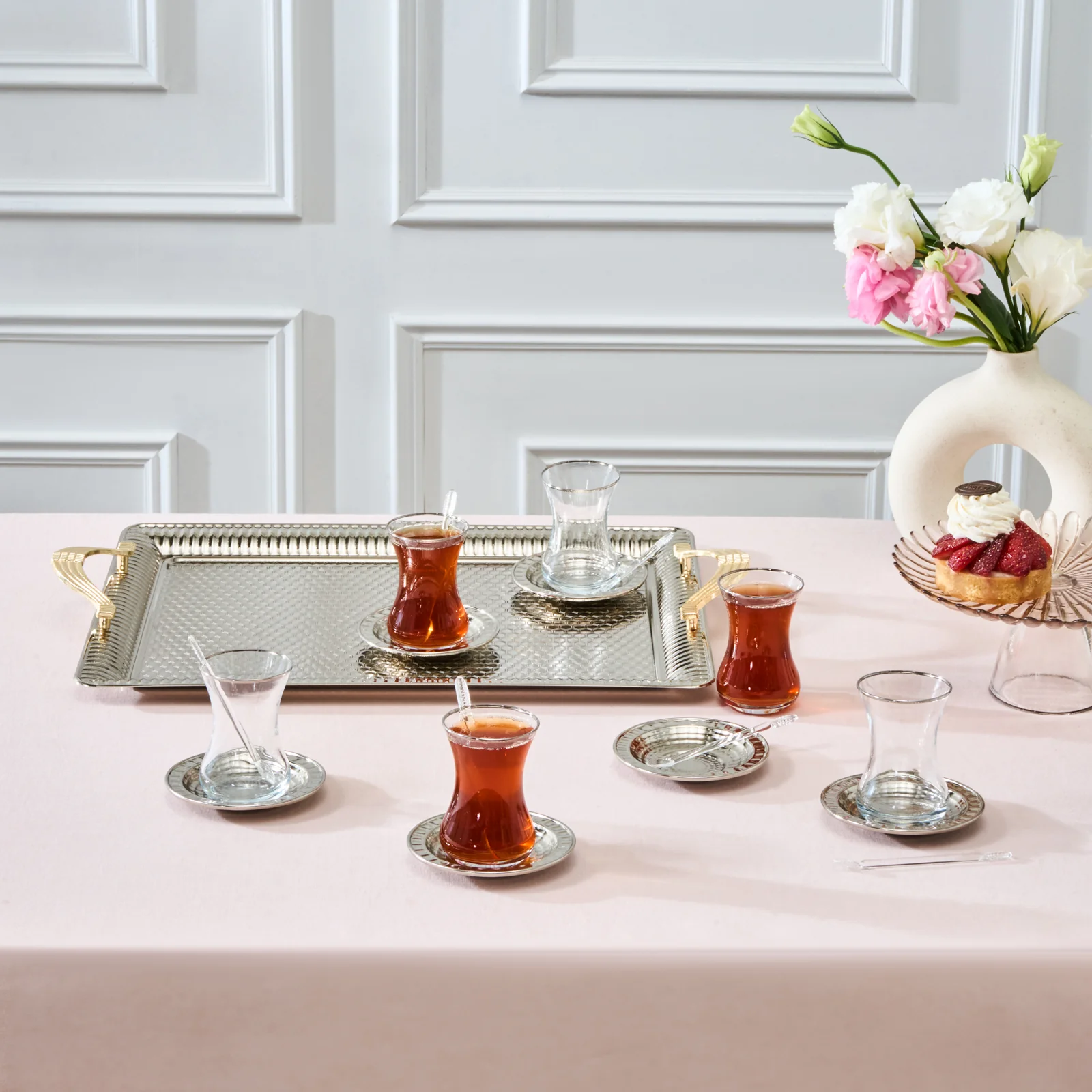 Karaca Nehir 19-Piece Turkish Tea Set for 6 People, 130ml, Multi