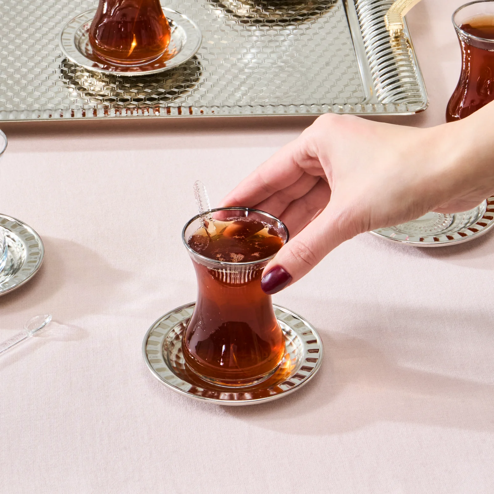 Karaca Nehir 19-Piece Turkish Tea Set for 6 People, 130ml, Multi - Image 3